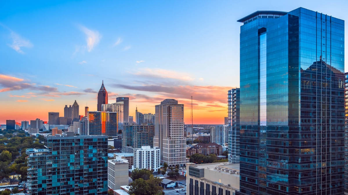 Downtown Atlanta skyline at sunset